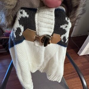 Women's White and Black Sweater with Buckle Detail